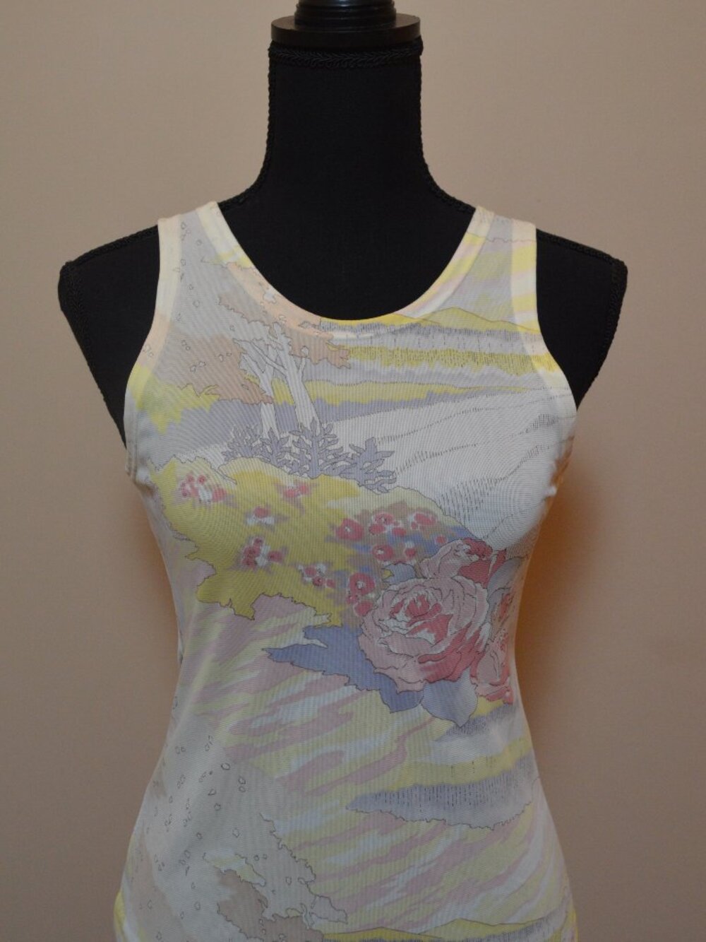 Vintage Graff Pastel Rose Scoop-Neck Tank Top Size Small